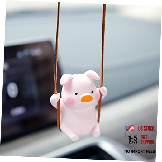Super Cute Swinging Pig Car Mirror Hanging Ornament Car Interior Orange, Pink