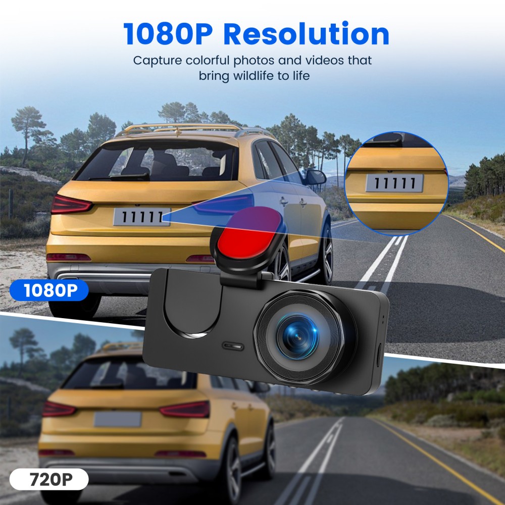 Car Dash Cam 1080P Front/Rear/Inside Dual Lens Video Recorder Camera Loop Record