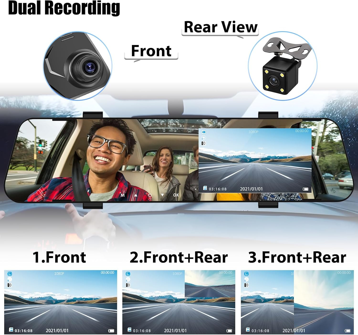 Mirror Dash Cam para automóviles, espejo retrovisor de 4,5″ 1080P