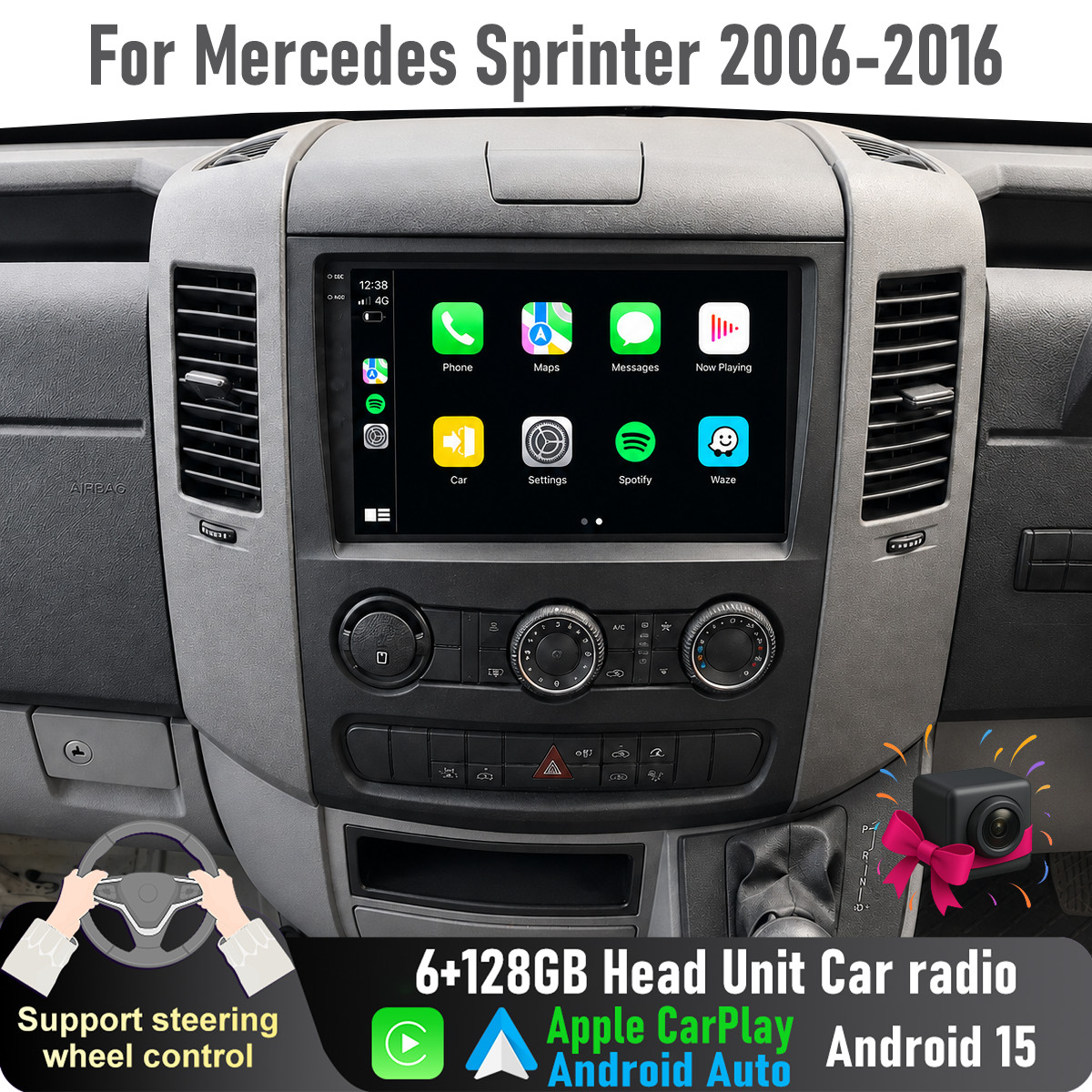 9” Apple CarPlay Auto 6+128GB Head Unit Car radio For Mercedes Sprinter 2006-16