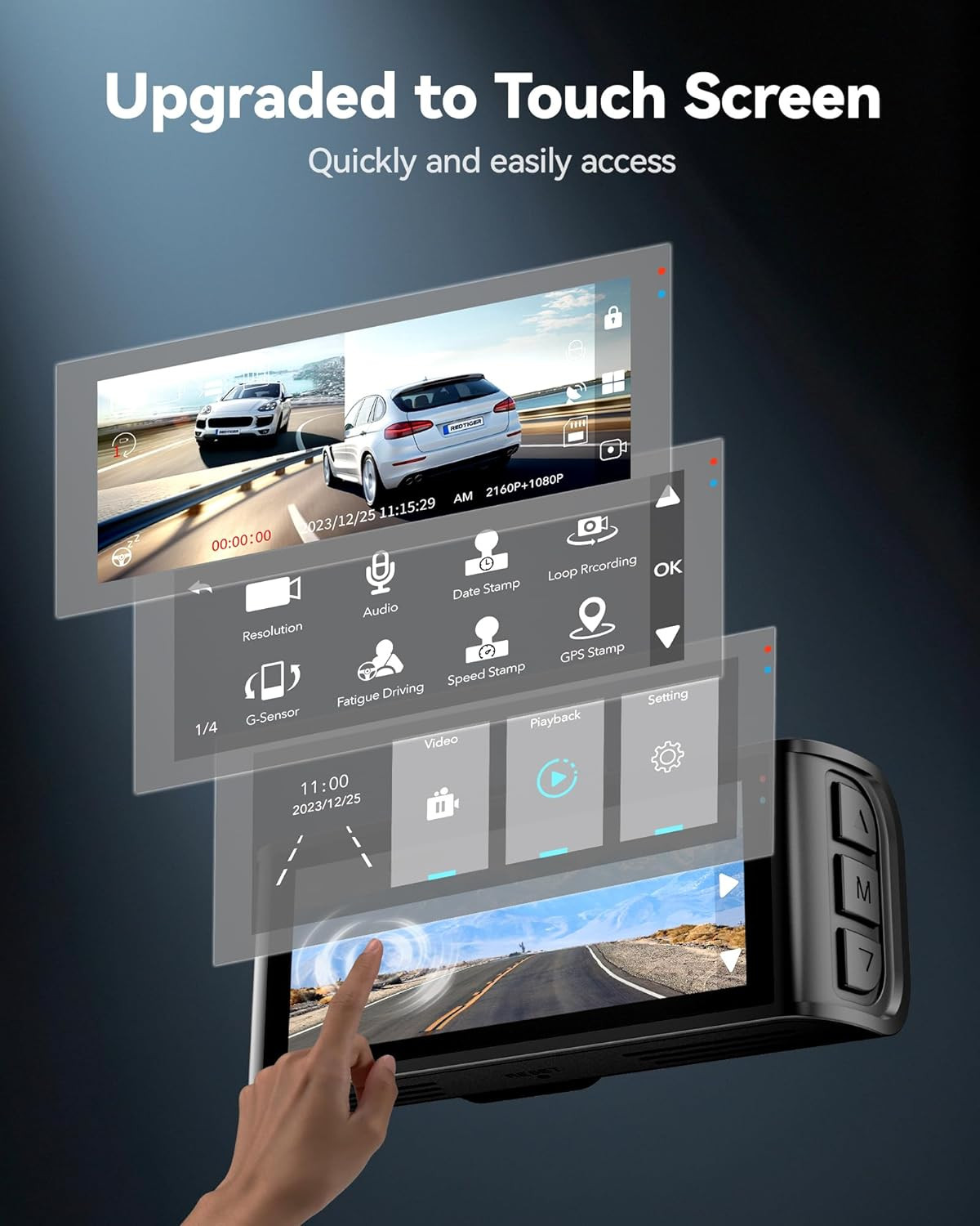 4K Dash Cam Front and Rear, Touch Screen 3.18 Inch, 64GB Card Included, Car Dash