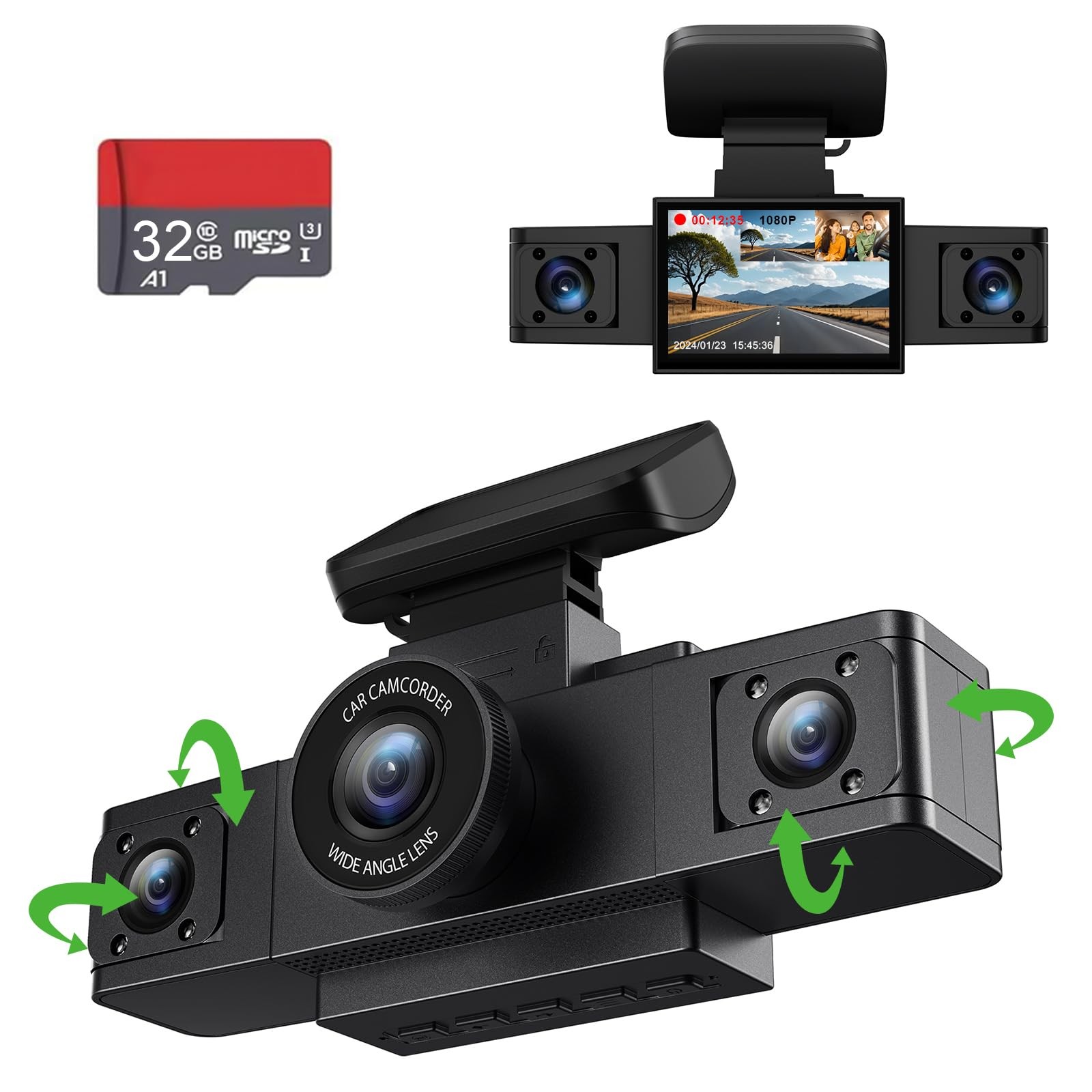 3 Channel 1080P Dash Cam Front and Inside Left/Right, Free 32G Card, Dash Cam…