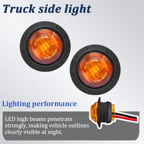 10PCS Car 3/4″ Round LED Clearance Light, Vehicle Front Rear Side Marker Yellow