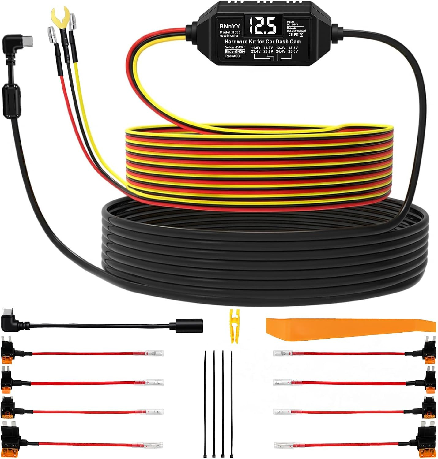 USB-C Hardwire Kit for Dash Cam with Acc Detection, 4-Level Adjustable Low Volta