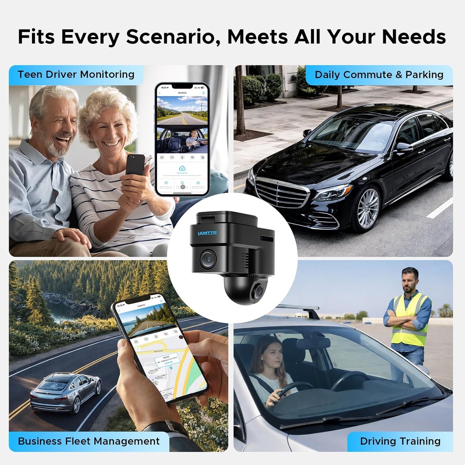 1080p Dual Dash Cam with Two-Way Voice & GPS for Fleet & Teen Safety