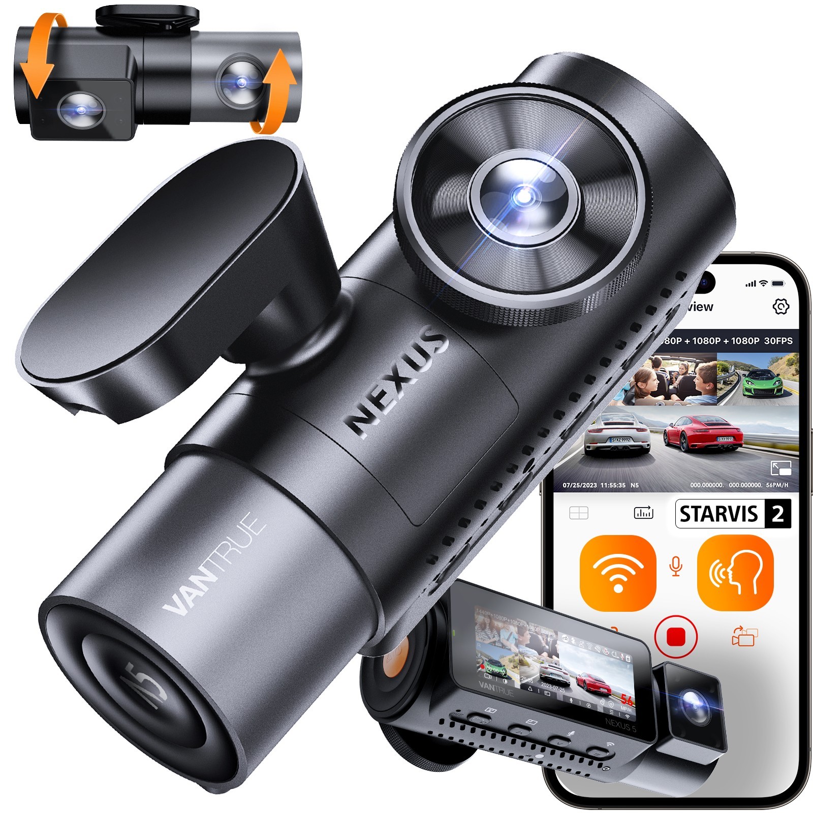 Vantrue N5 4 Channel Dash Cam Front and Rear Inside STARVIS 2 WiFi Voice Control