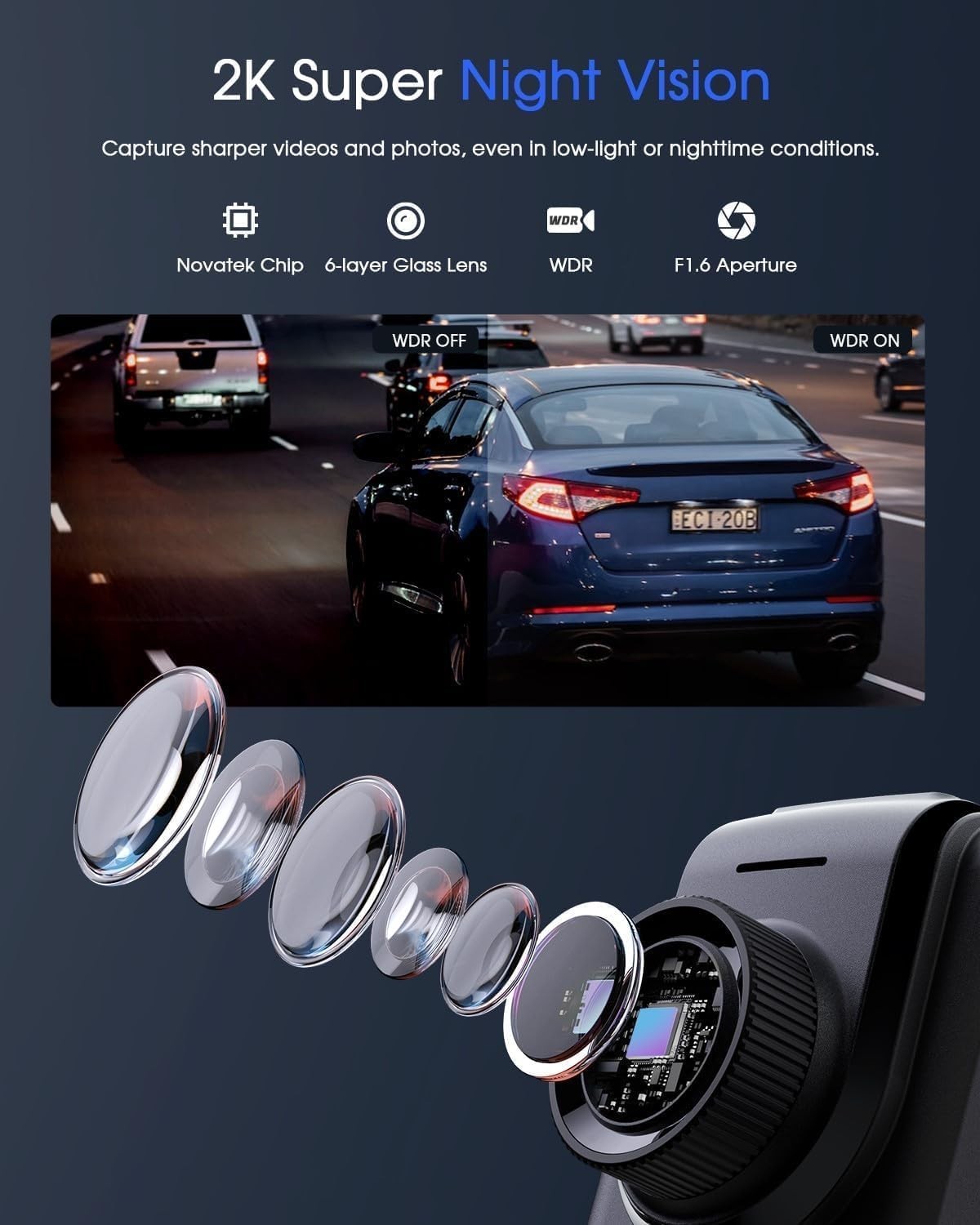 Compact 2K Dash Cam with External GPS & 24-Hour Parking Monitor – 32GB Included
