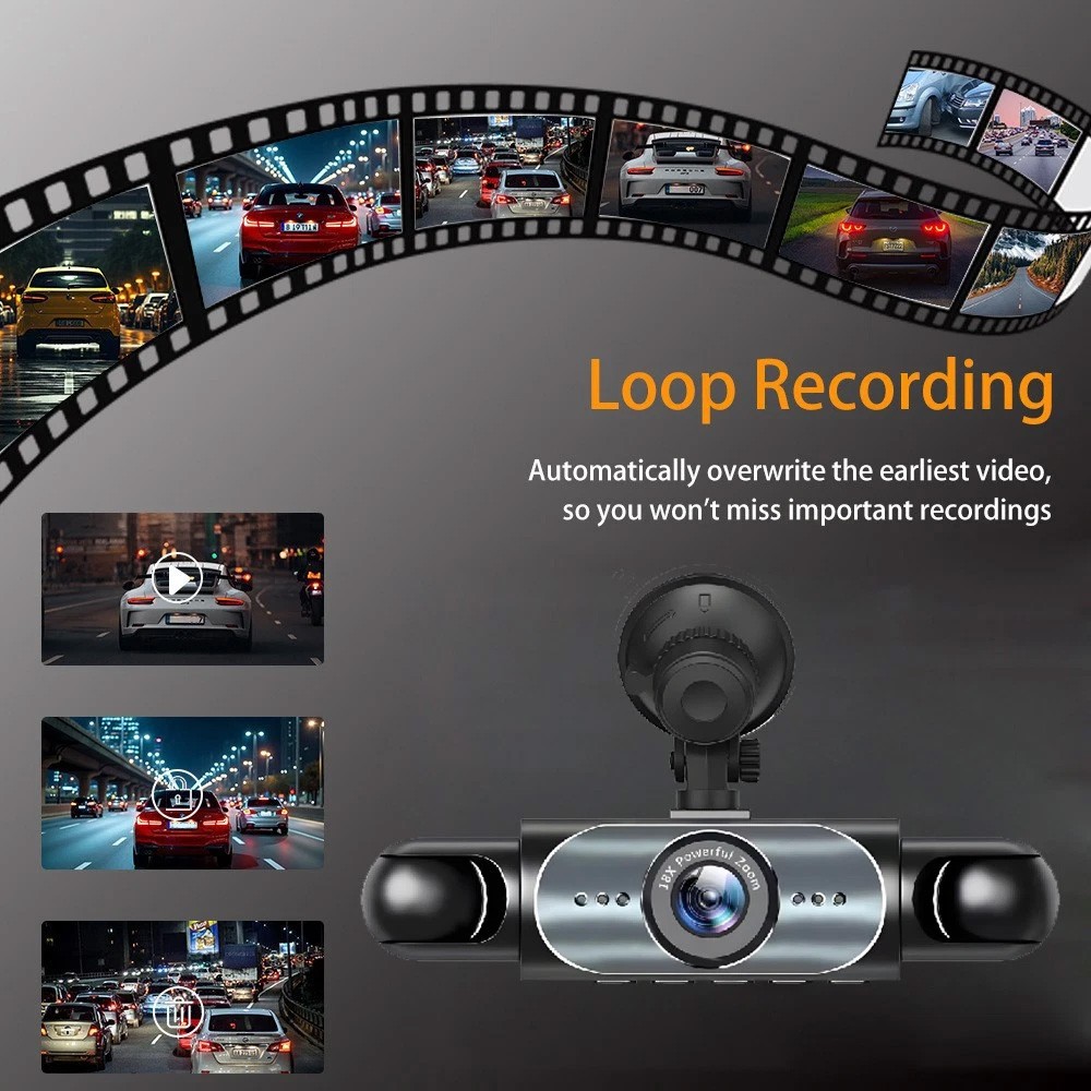 360° 4 Channel 1080P HD Car Dash Cam Front and Rear Inside Left Right +64GB CARD