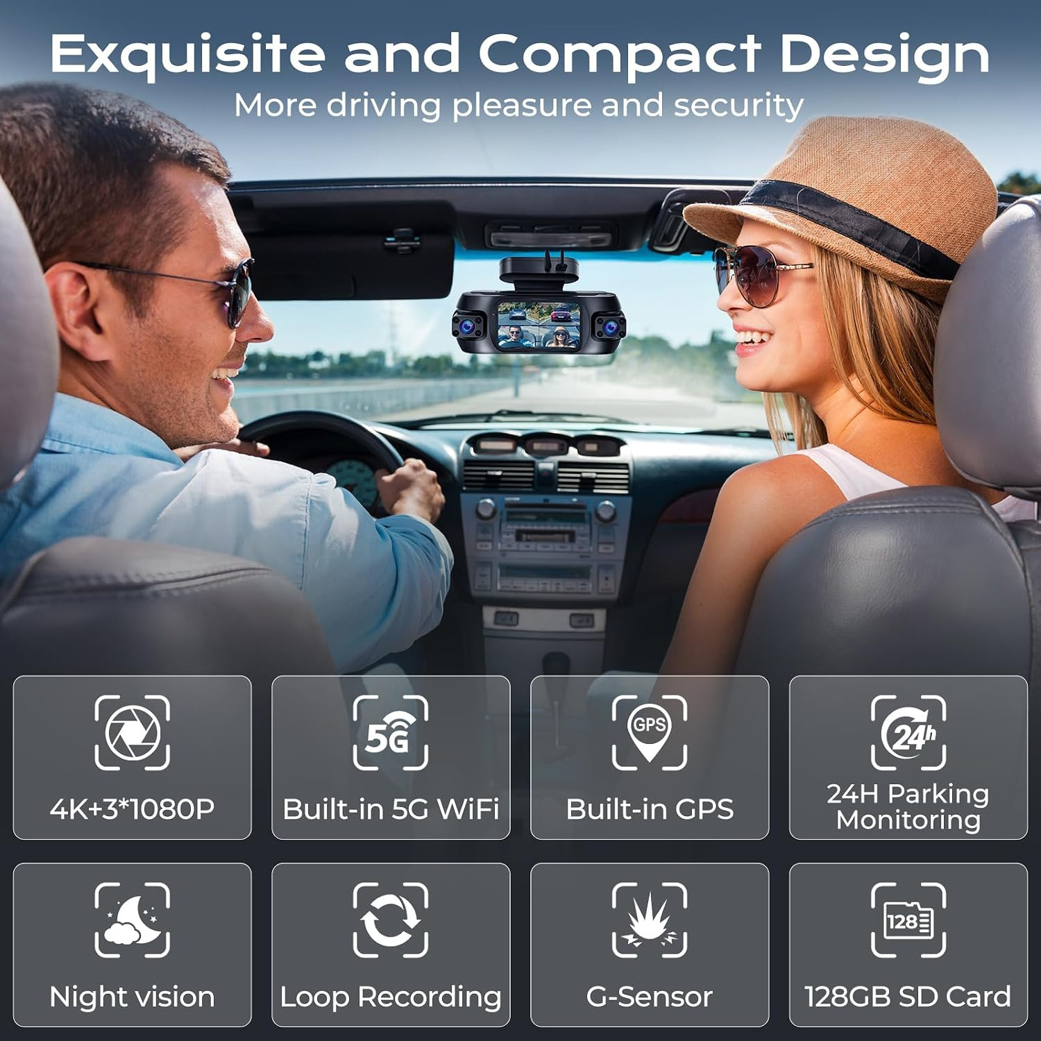 360° Dash Cam 4 Channel, 4K Front Rear and inside Dash Camera | 5G Hz Wifi, GPS,