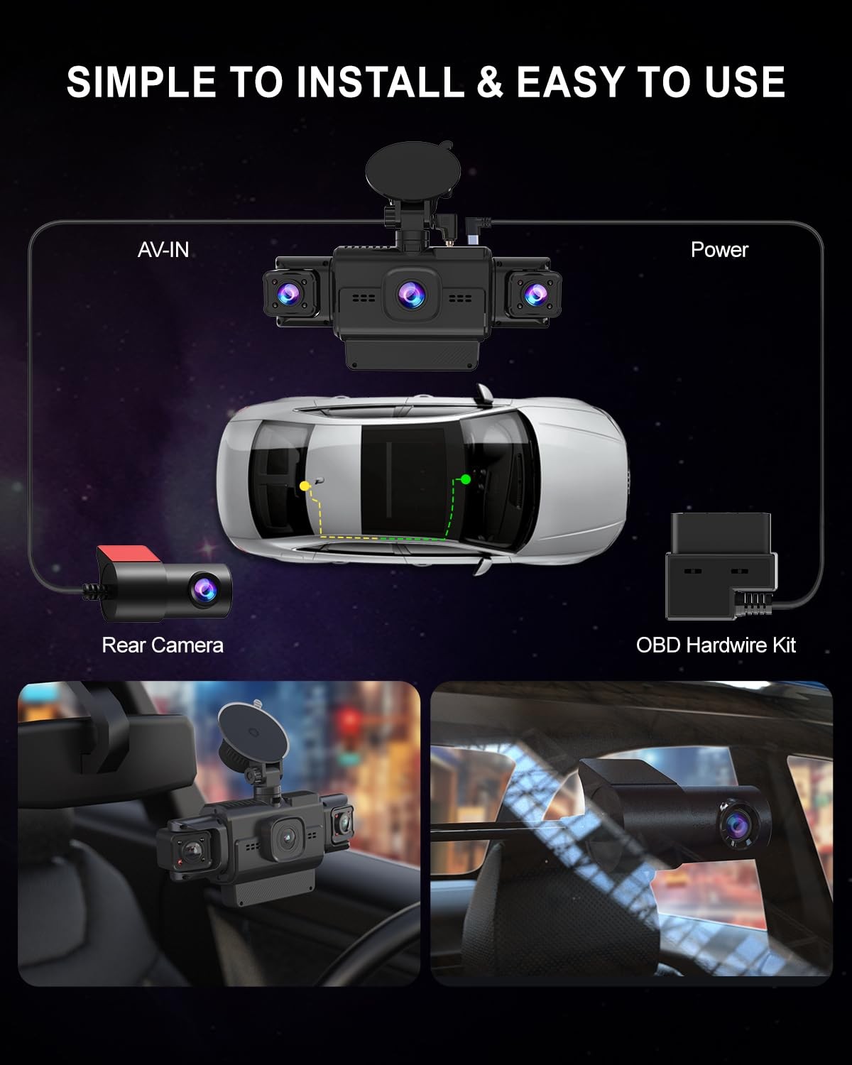Front and Rear Dash Cam, 4-Channel 360° Full Coverage Car Camera with Starlig…