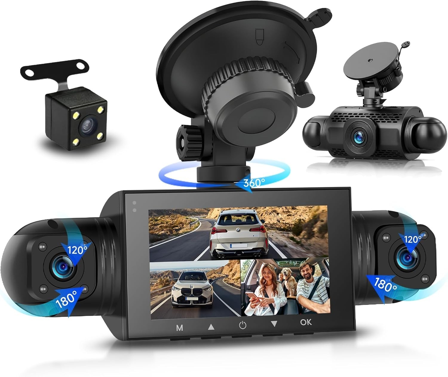 4 Channel Dash Cam 360° View, 1080P Front and Rear Inside, Left Right Dash Camer
