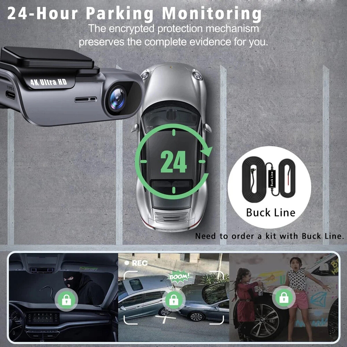 GPS 4K Dash Camera WIFI Parking Mode Video Recorder DVR G-Sensor w/ 32GB Card