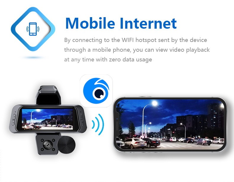 170° Car Dash Cam Video Recorder Three Lens WiFi Front Rear Camera 2 In Screen