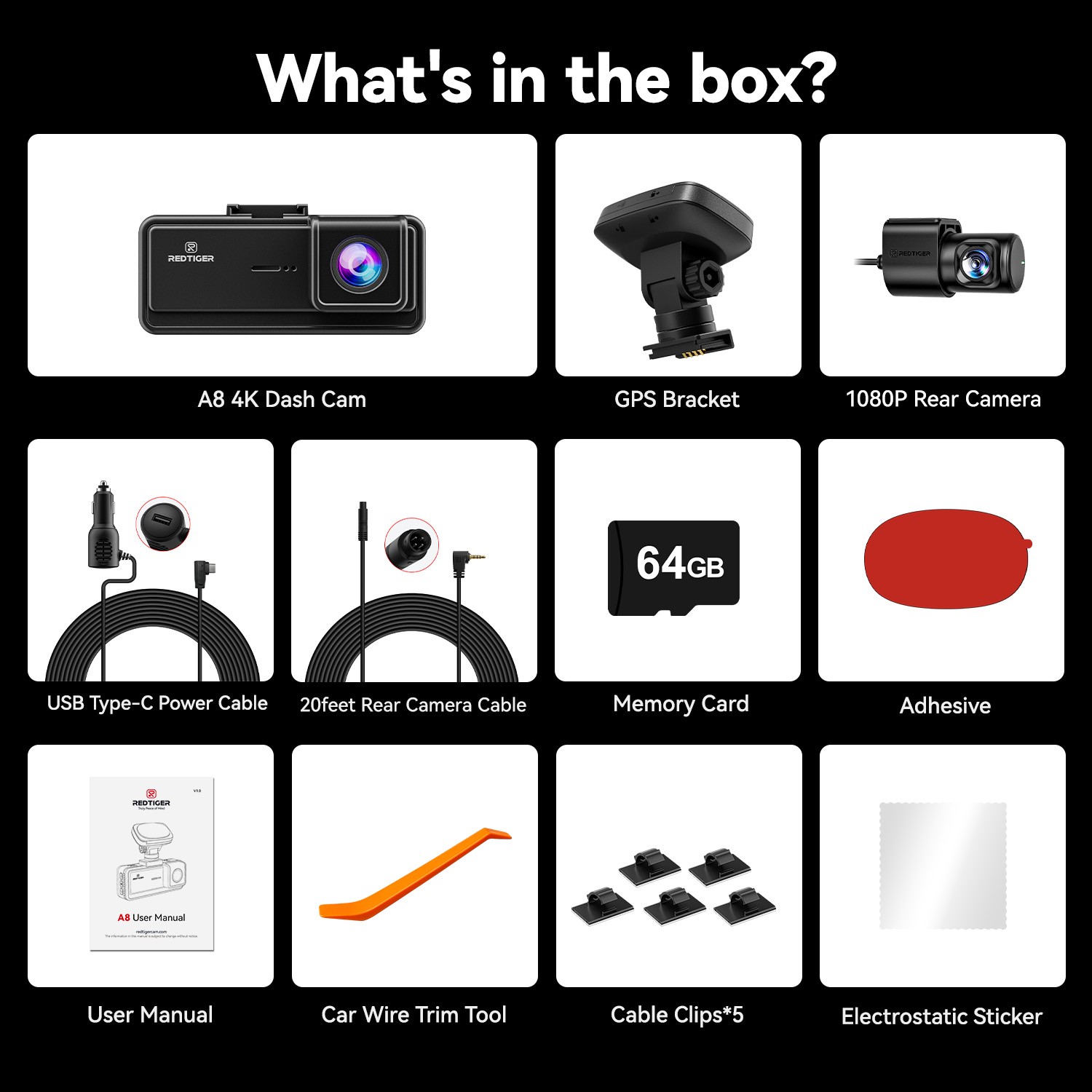 REDTIGER 4K Dash Cam Front and Rear,3.18″ IPS Touch Screen Car Camera,64GB Card