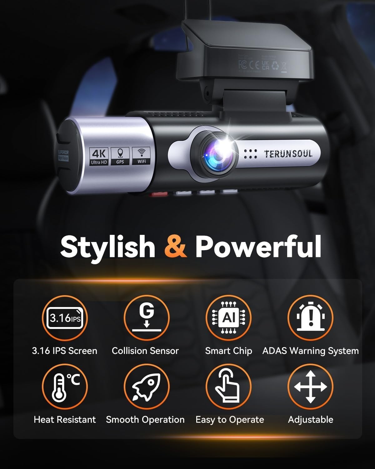 Advanced 4K Dash Cam with Collision Sensor, GPS & Starlight Night Vision – Black