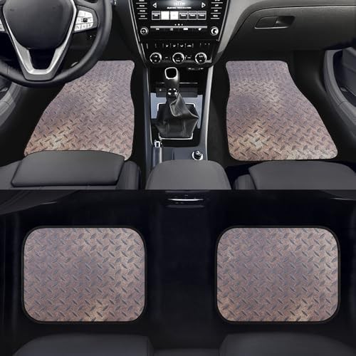 Rusty Steel Plate Texture Car Floor Mats Grunge Steel Grating Print Brown Beige