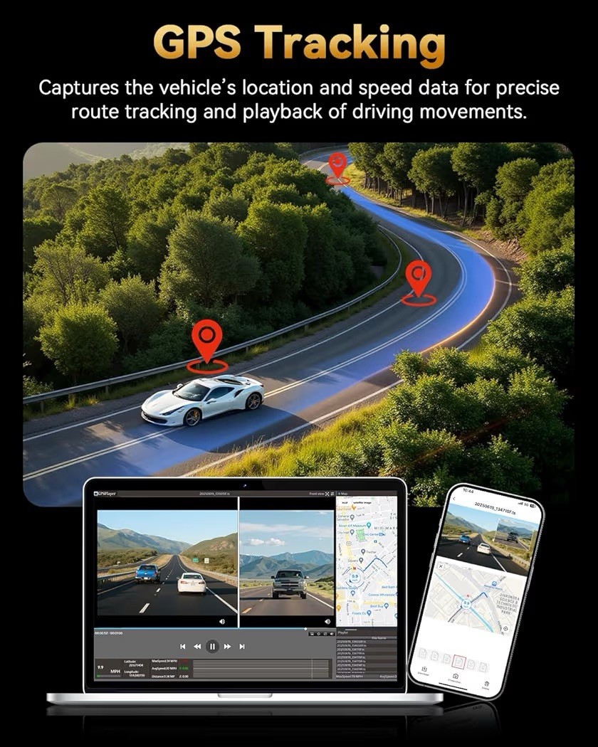 Terunsoul Dash 4K Cam Front and Rear 128GB Card Included, 5.8 GHz WiFi Dash D016
