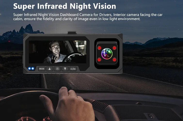 3.16Inch Car Dashcam 3 Lens Car DVR 1080p Video Camera Parking With Night Vision
