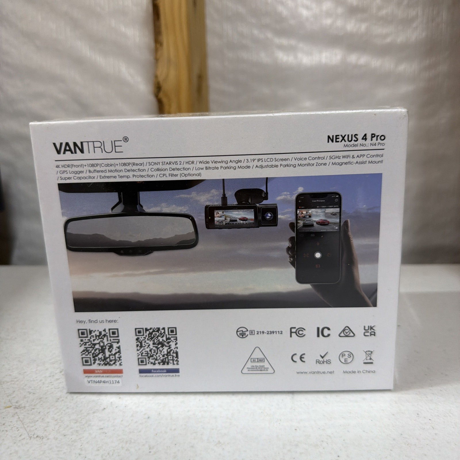 Factory Sealed Vantrue Nexus 4 Pro 4K 3 Channel 5G WiFi GPS Dash Cam