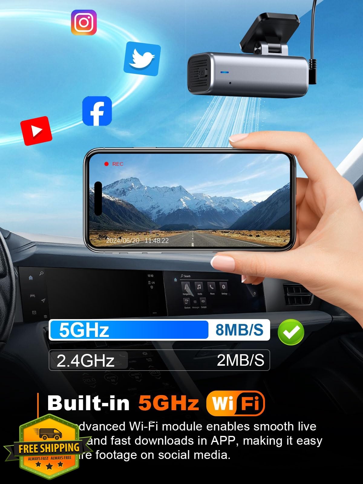 galphi Silver 4K Dash Cam 5G WiFi 32GB Card Night Vision