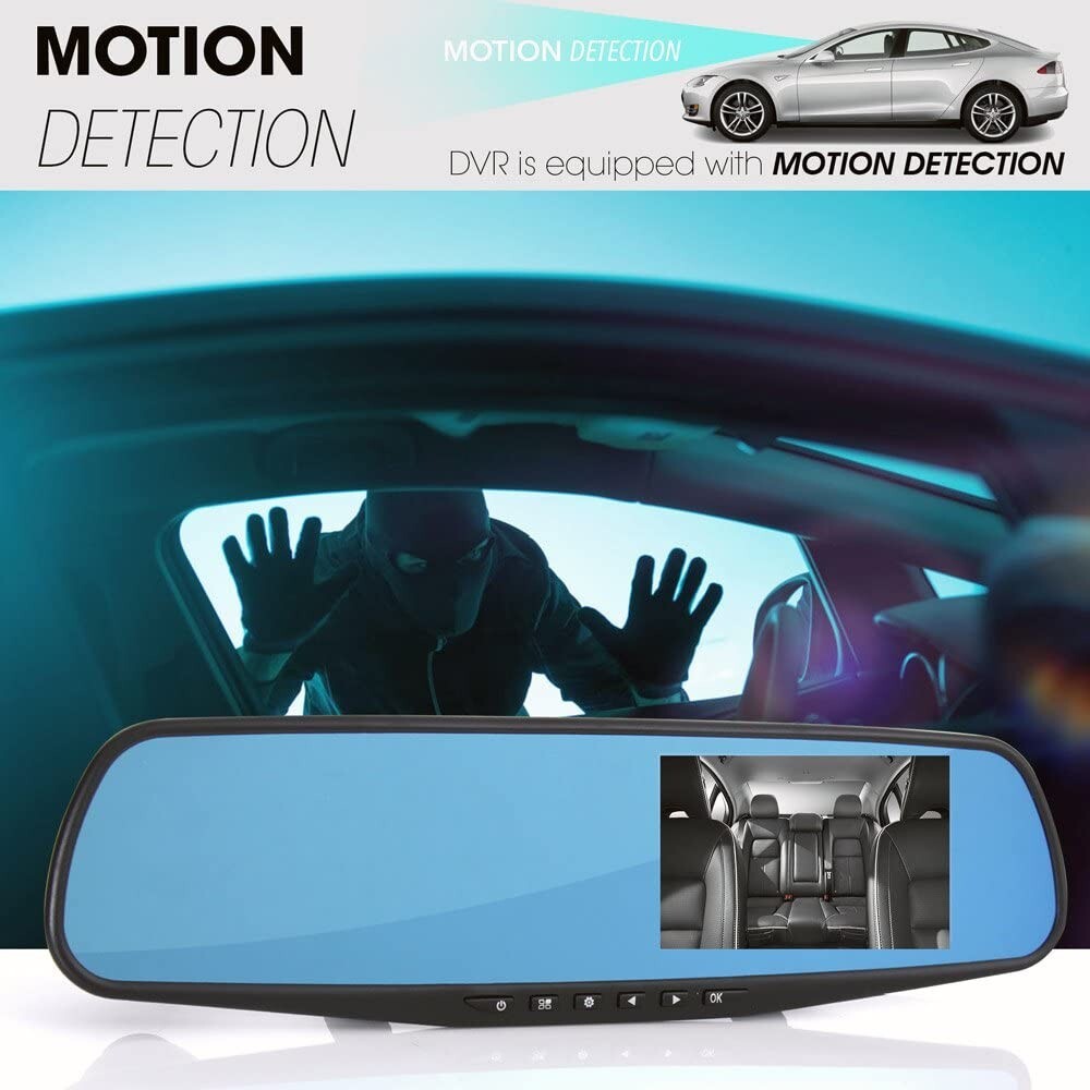 Dash Cam Rearview Mirror 4.3′ DVR Monitor Dual Camera Video Recording Full HD