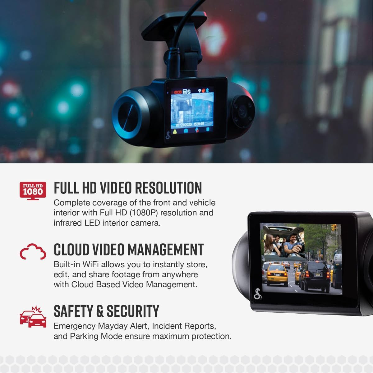 Smart Dash Cam with Interior Cam (SC 201) – Full HD 1080P Resolution, Built-In W