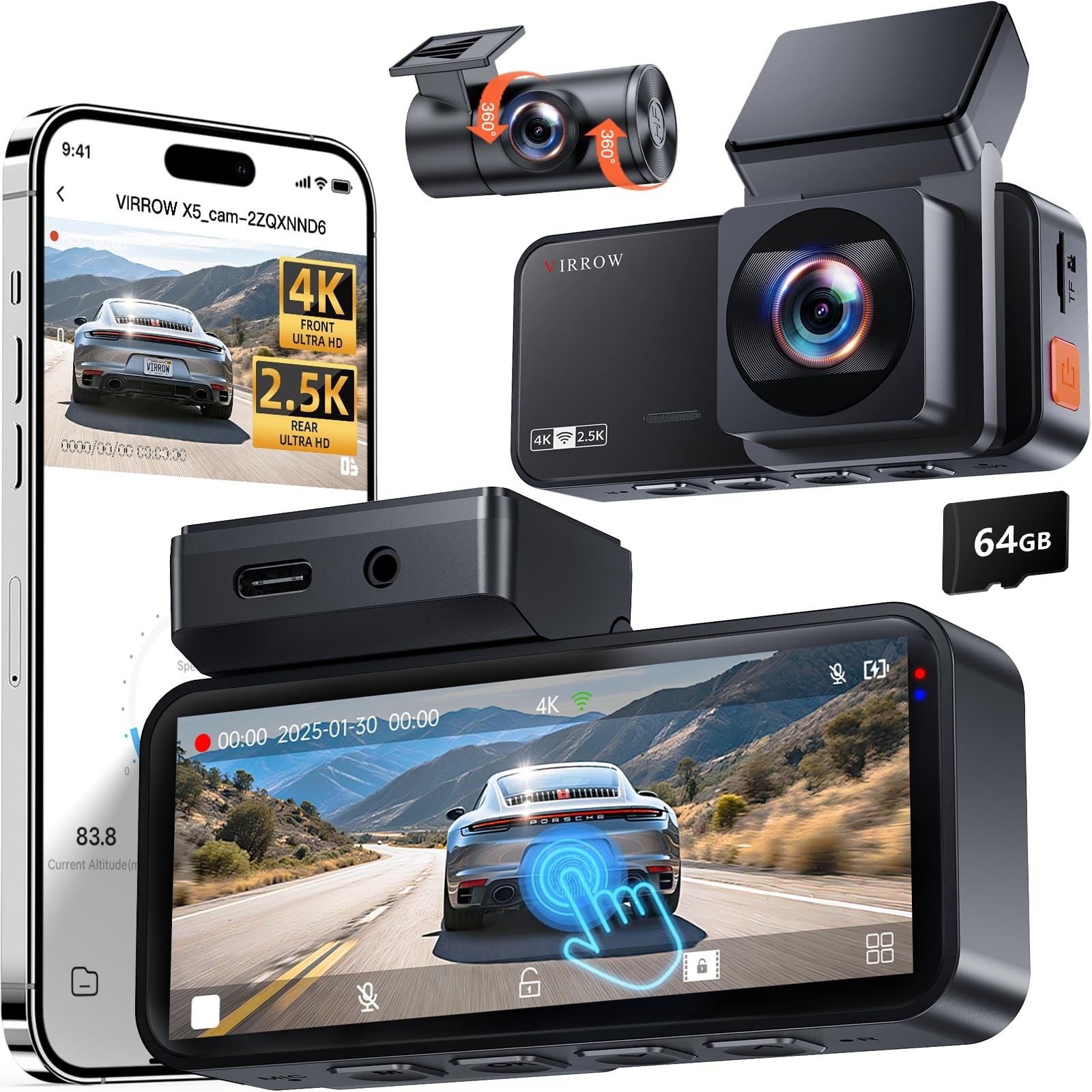Dash Cam Front and Rear: 4K+2.5K Dash Camera for Cars – Dashcam Built-In WiFi…