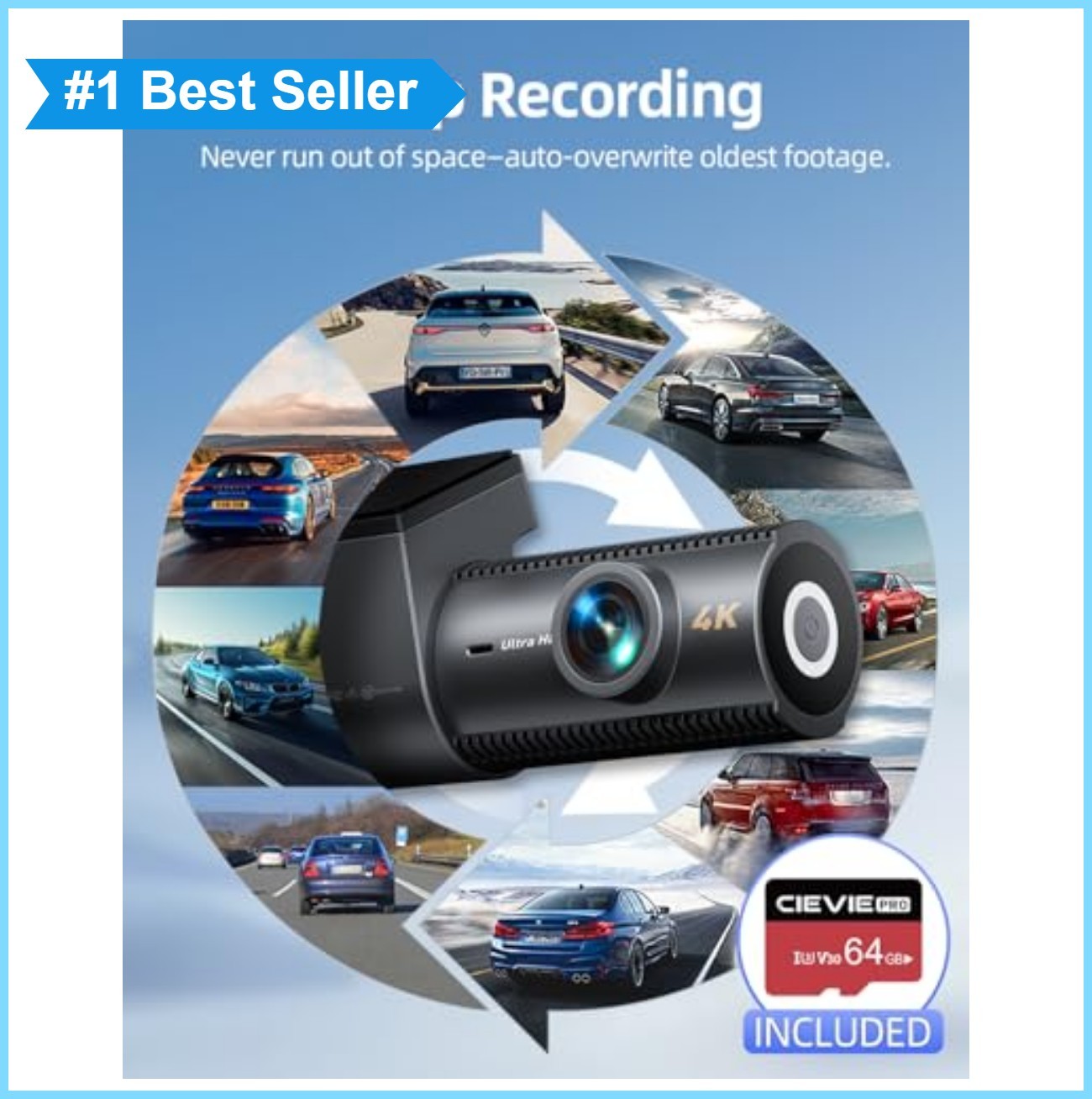 4K Dash Cam Front and Rear 64GB SD Card 5.8GHz WiFi 1.5 Inch Display 170 Degree