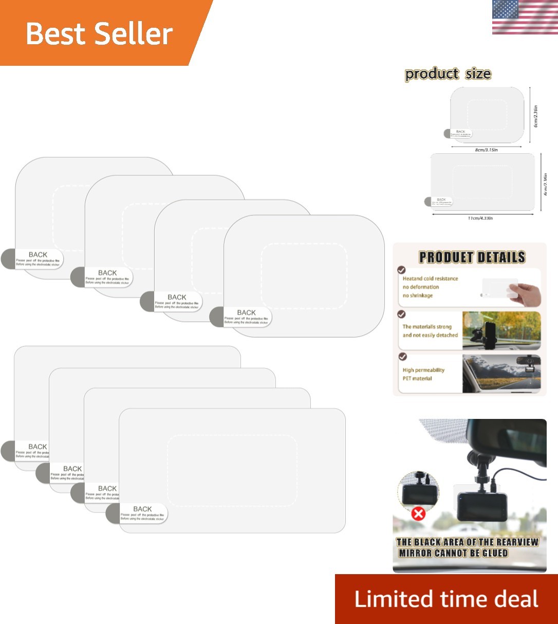 Easy Install Dash Cam Windshield Stickers – 8 Anti-Scratch Electrostatic Mounts