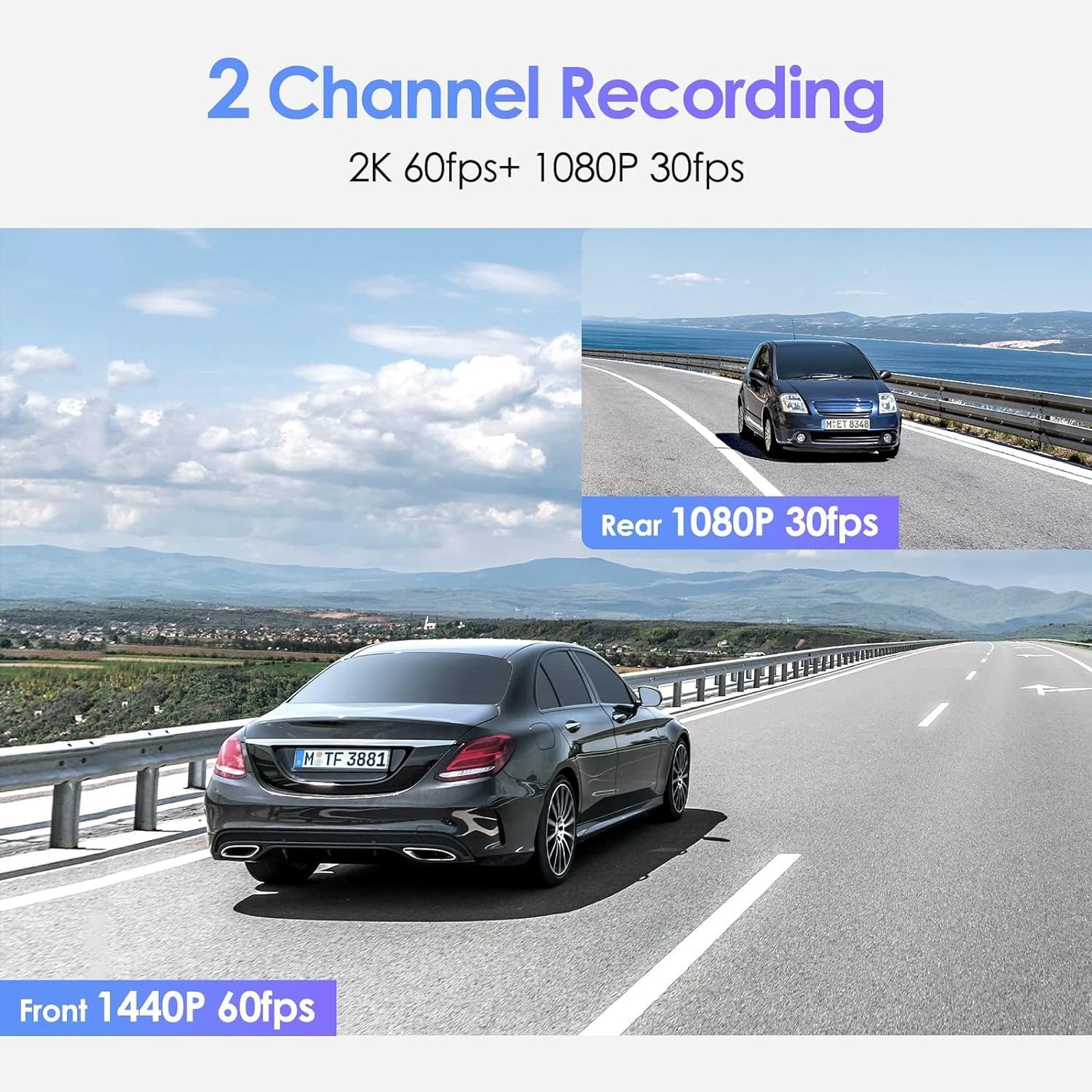 Dual Dash Cam, 2K 1440P 60fps+1080P 30fps Front and Rear Dash Camera with Wi-…