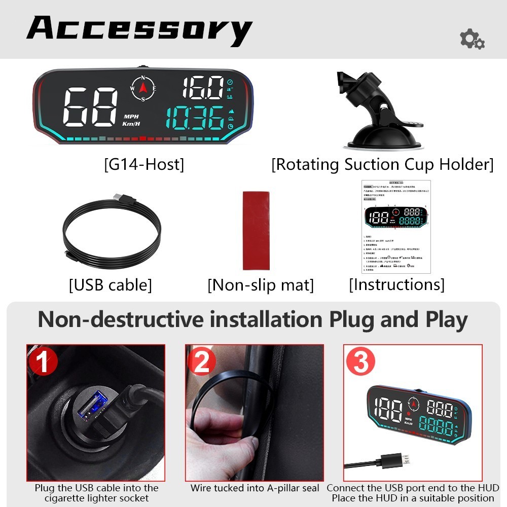 GPS Speedometer HUD – LCD Display w/ Over-Speed and Fatigue Driving Alerts.