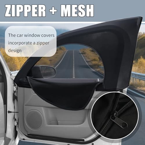 4PCS Front/Rear Car Window Shades with Zipper—Upgraded Car Shades for Side