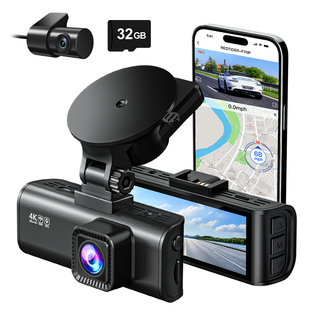 REDTIGER Dash Cam 4K Front and Rear Dash Camera for Cars Free 32GB SD Card