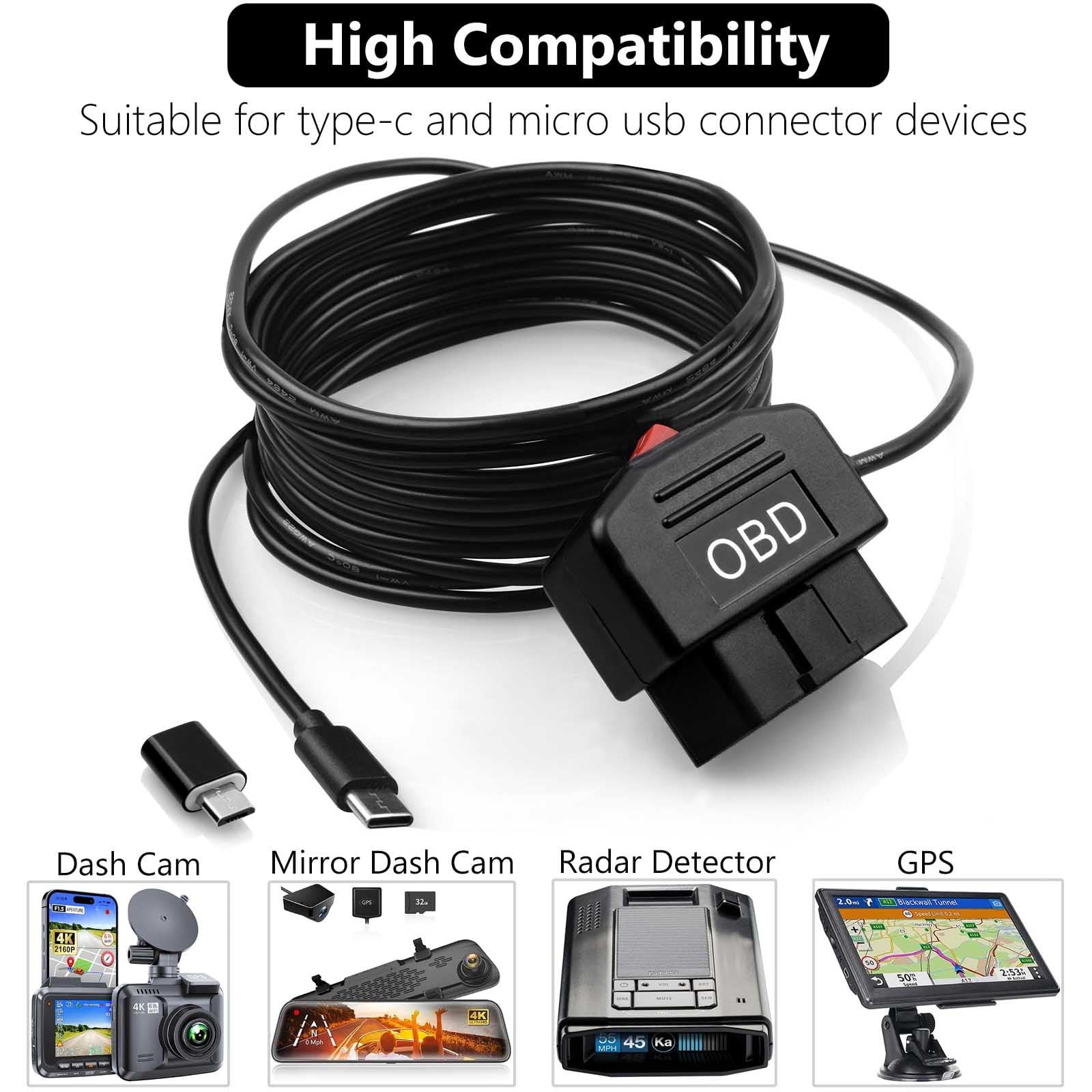 OBD Power Cable for Dash Camera 24 Hours Surveillance and Acc Two Mode with S…