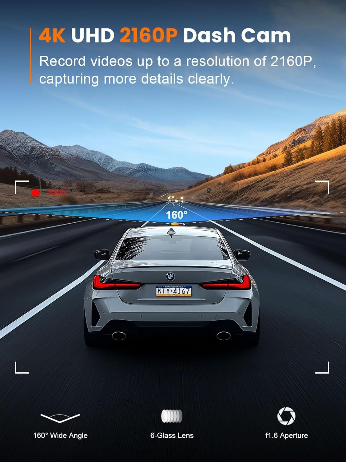 4K Dash Cam Front, Built-In 5G WiFi, 32GB Card Included