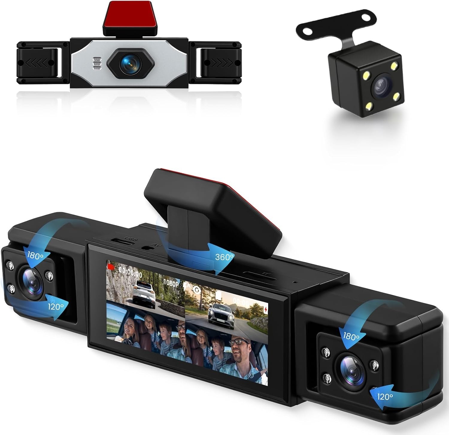 360° Dash Cam 1080P Front+480P Rear Left Right, 4 Channel Dash Cam for Car, 3…