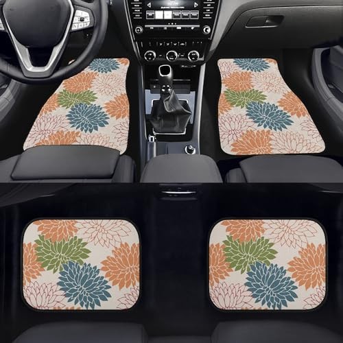 Floral Print Car Floor Mats 4Pcs Abstract Elegance Orange Green Blue