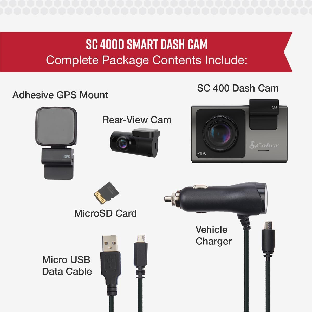 Smart Dash Cam + Rear Cam (SC 400D) – UHD 4K Resolution, Alexa Built-In, 3-Camer