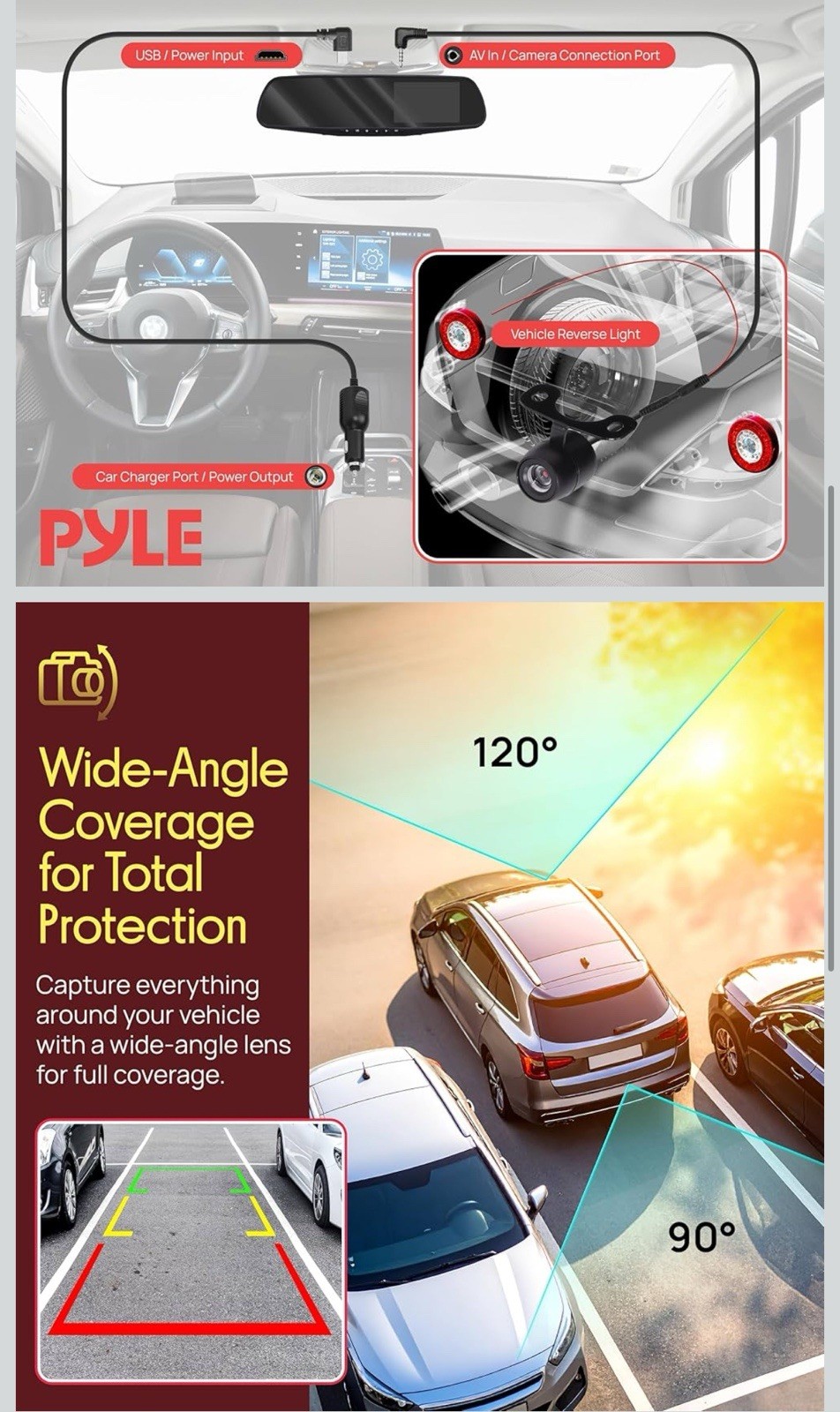 Pyle Dash Cam Front & Rear – HD 720p Dual Camera Car Video System, 4.5’’ Display