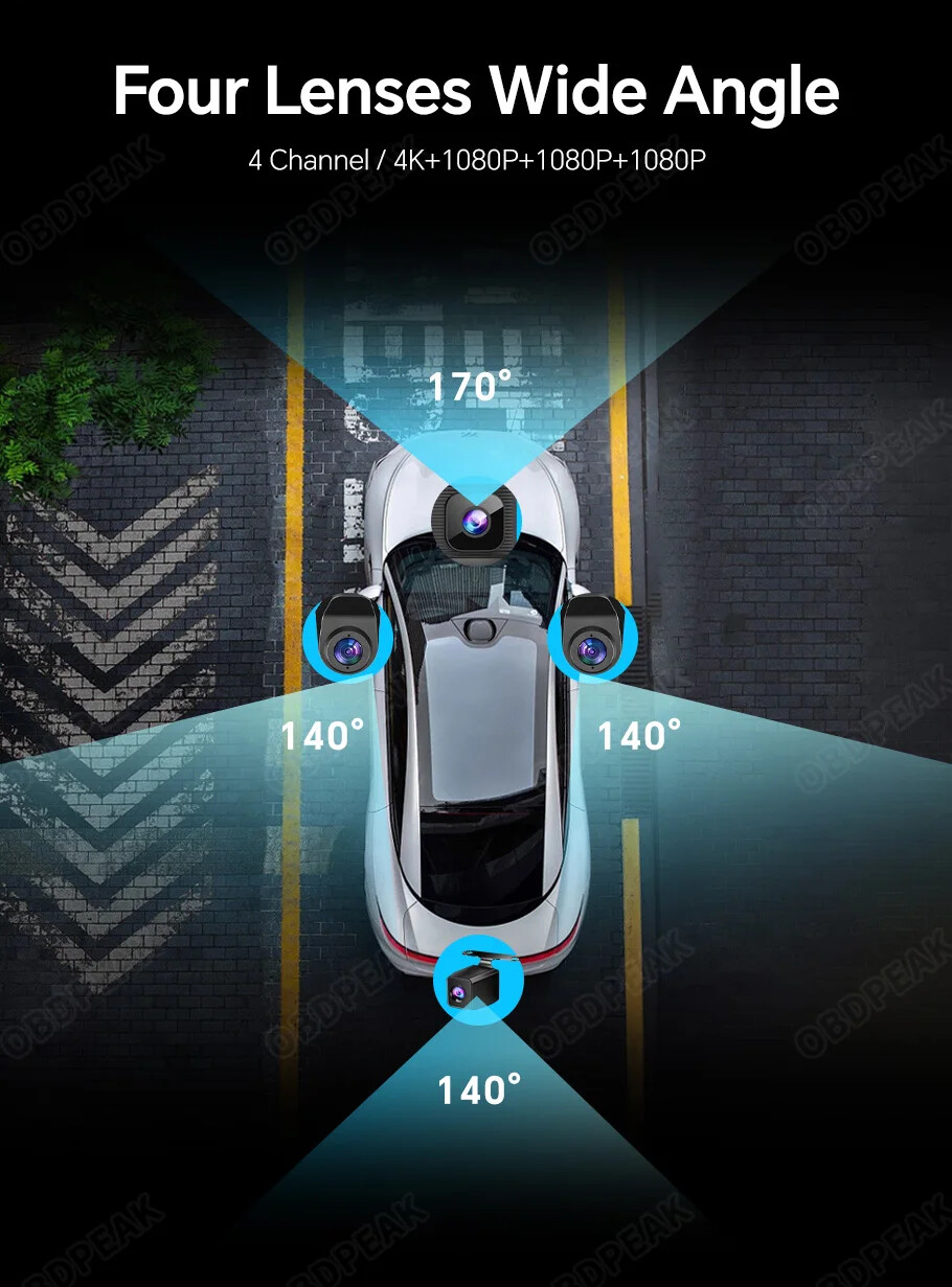 A8 4CH 11.26” Rearview Mirror Dash Cam 4K Front,Rear and Side FHD 3*1080P