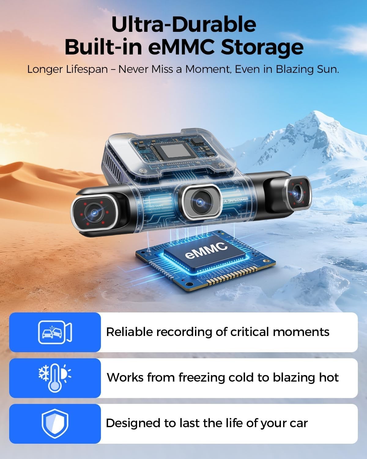 128GB eMMC 2K+1080P*3 Dash Cam 4 Adjustable Lenses