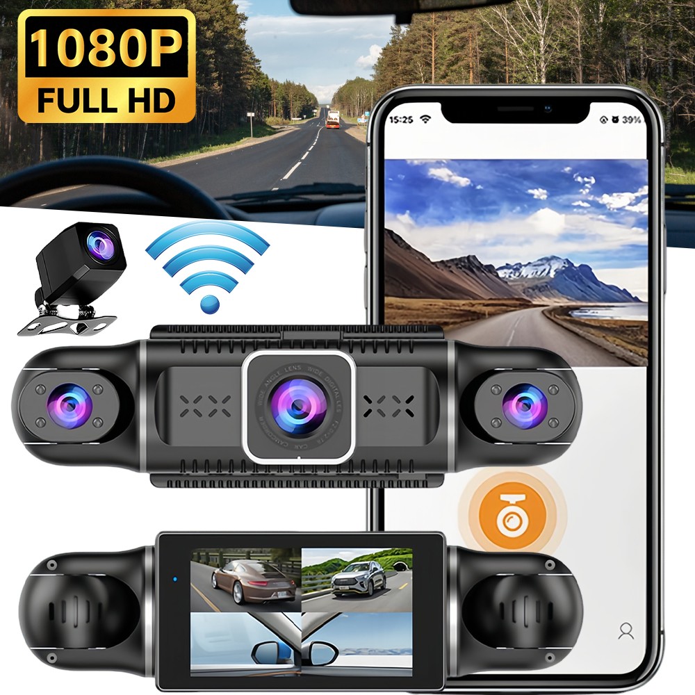 4 Channel Dash Cam Front Rear Inside Left Right 360° Car Camera WiFi HD 1080P