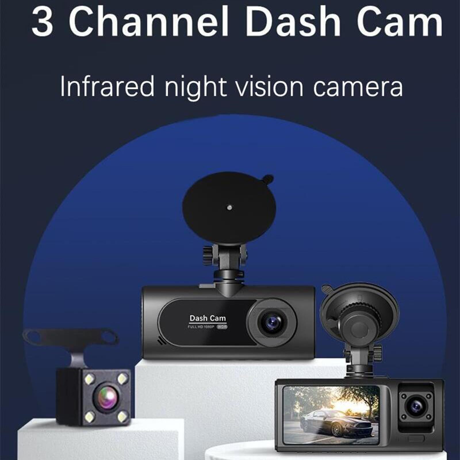 Dash Cam HD 1080p Car Dual Lens Front/Rear/Inside Video Recorder Camera G-sensor