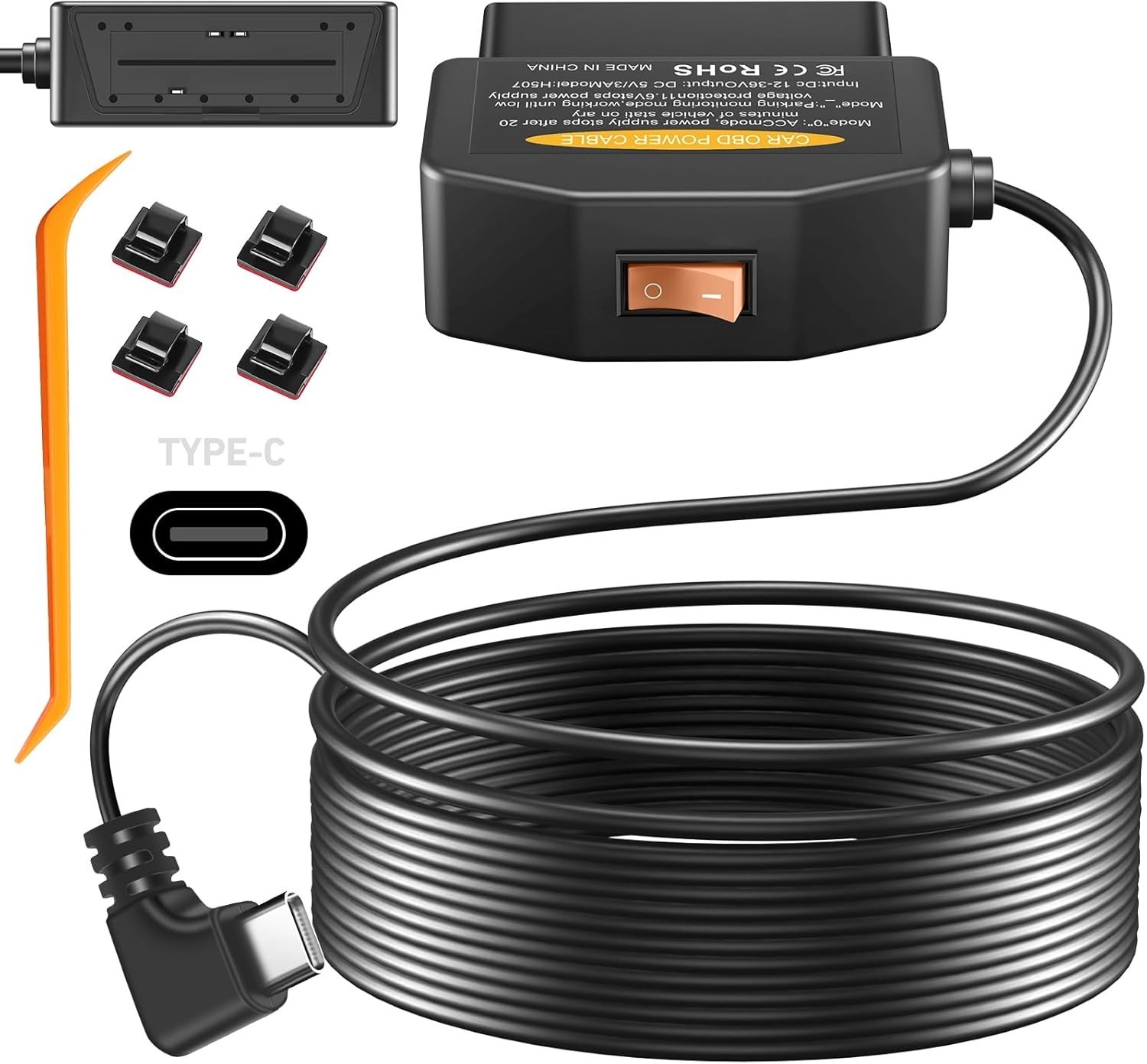 Dash Camera OBD Power Supply Cable with 24-Hour Surveillance and Protection