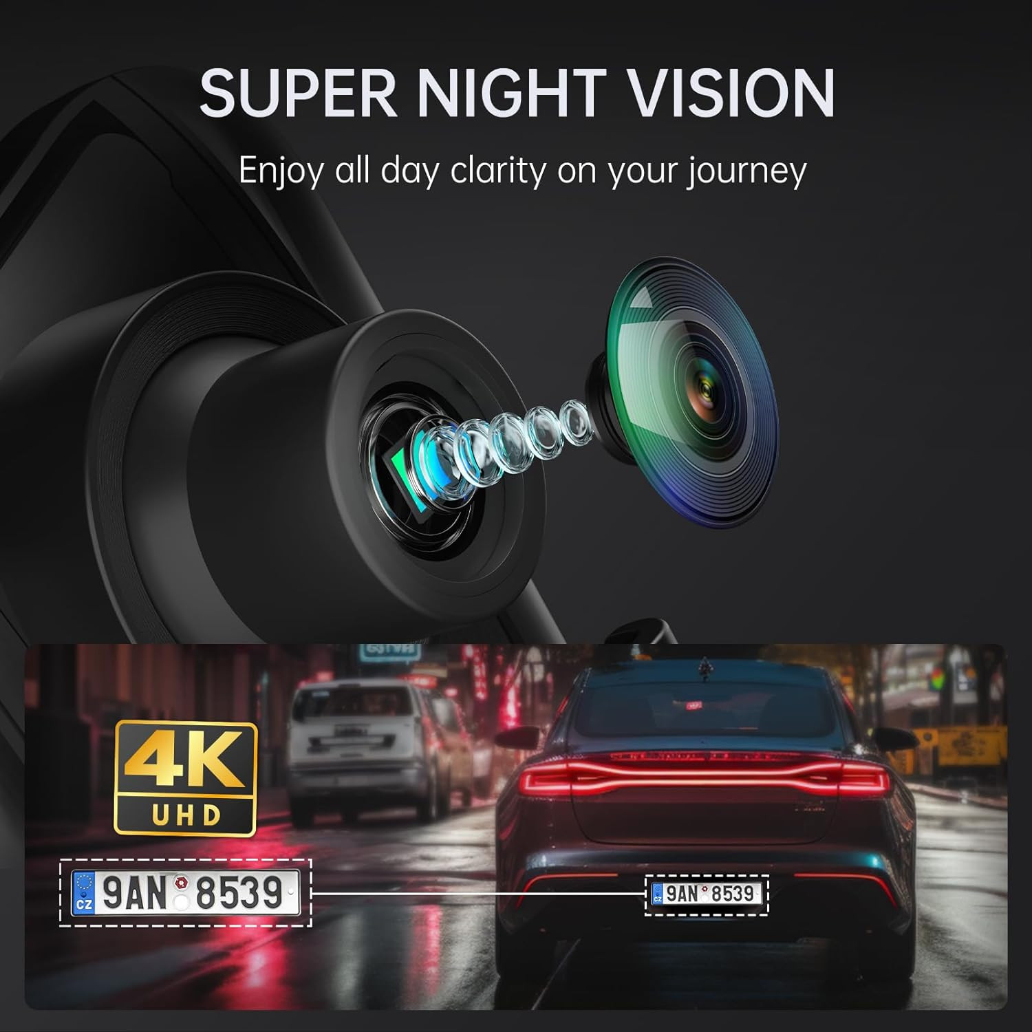 Camara Salpicadero Espejo Retrovisor 4K Coche Frontal Trasera Control Voz 32GB