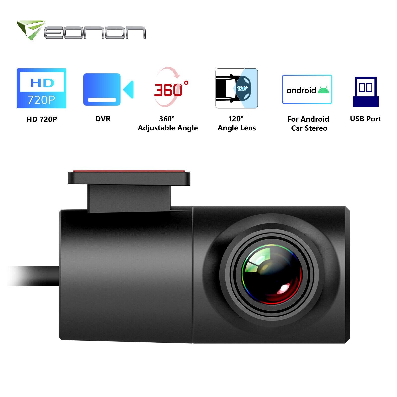 Eonon A100 720P HD Dash Cam 360° Adjustable Car DVR for Android Stereos