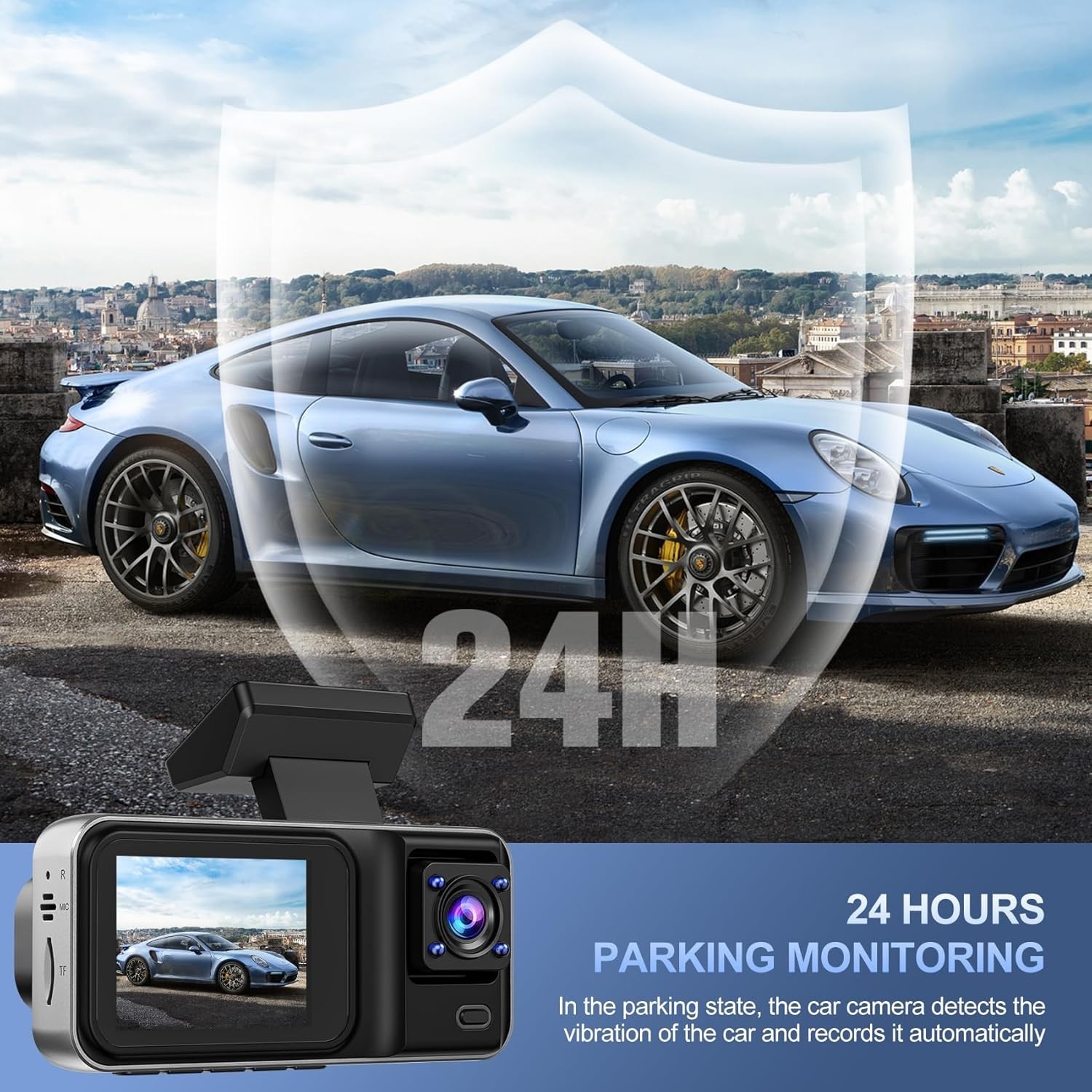 3-Channel 4K Dash Cam with Night Vision & 64GB Card – Full Protection for Cars
