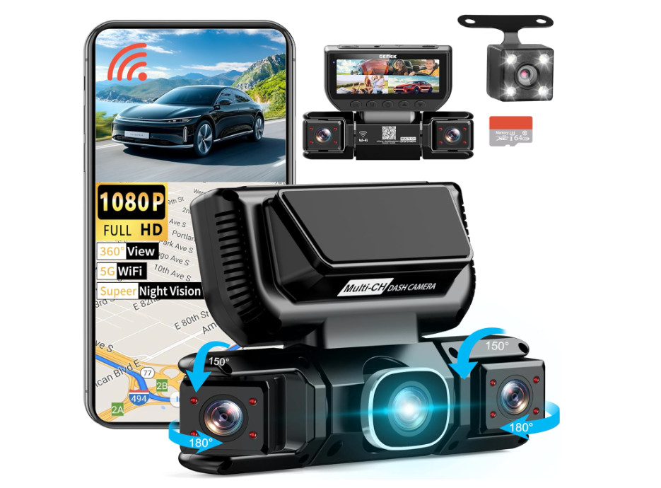 Cámara para automóvil con visión 360° de 4 canales, control mediante APP y WiFi