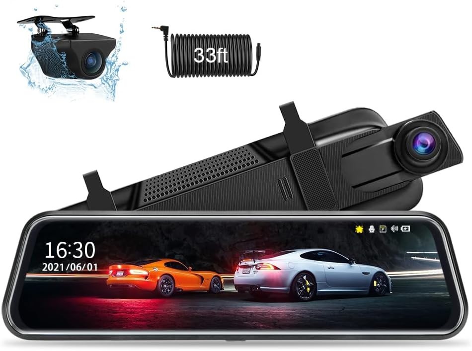 10” Full Touch Screen Mirror Dash Cam – 1080P Front & Rear with Loop Recording