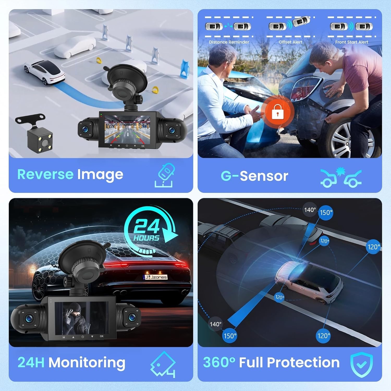 4 Channel Dash Cam 360° View, 1080P Front and Rear Inside, Left Right Dash Camer